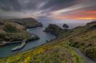 United Kingdom, England, Cornwall. Boscastle, Sunset at Boscastle Harbor Art Print